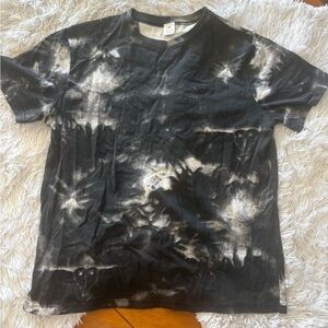 Black Bleached Tie-Dye Cotton T-Shirt Short Sleeve Size M